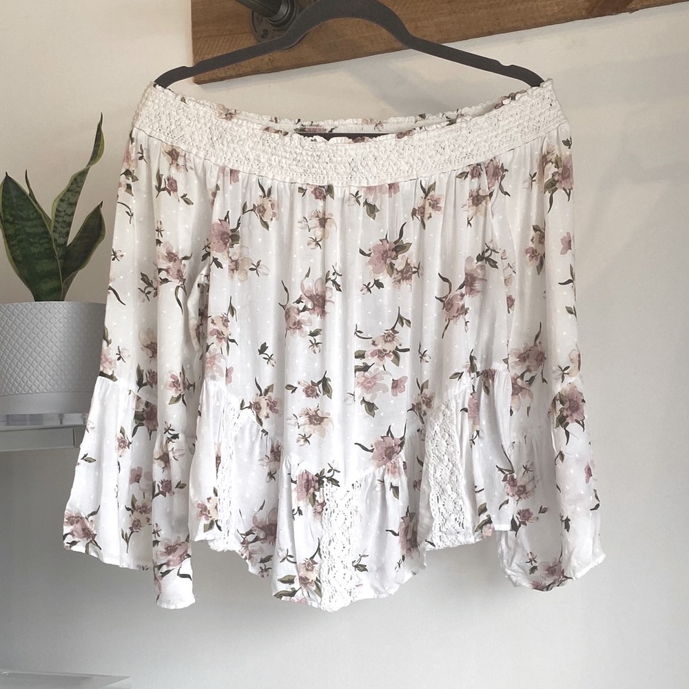 AEO NWOT NEUTRAL Floral Ruffle Off Shoulder Blouse